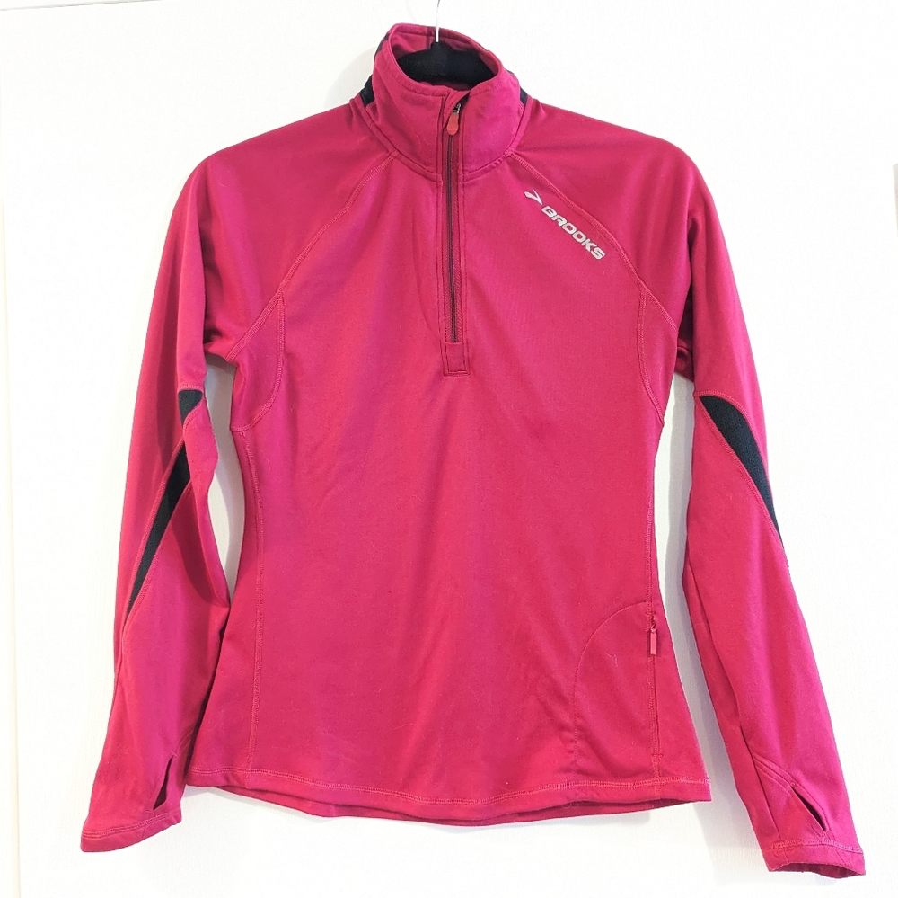 Brooks Womens Dash Quarter (1/4) Zip Long Sleeve Running Shirt with Thumb Holes